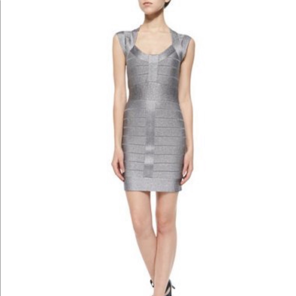 FRENCH CONNECTION- Silver Metallic Bandage Dress
